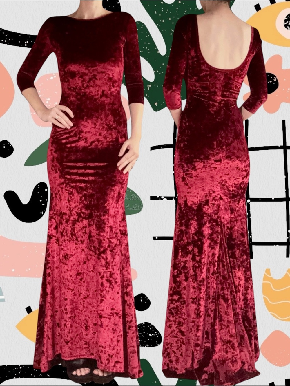 Affection | Vintage 90s/Y2K Red Velvet Scoop Back Fitted Maxi Dress